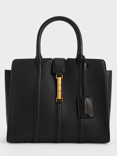 Charles & Keith Large Cesia Metallic Accent Tote Bag In Black