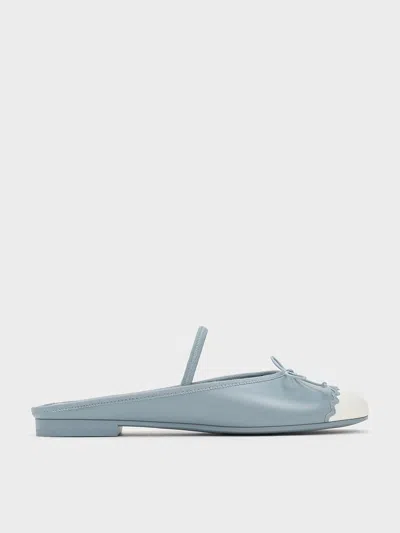 Charles & Keith Two-tone Bow Slip-on Flats In Light Blue
