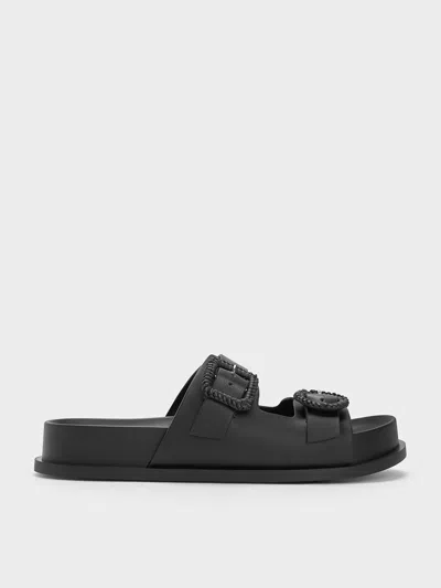 Charles & Keith Woven-buckle Double-strap Sandals In Black