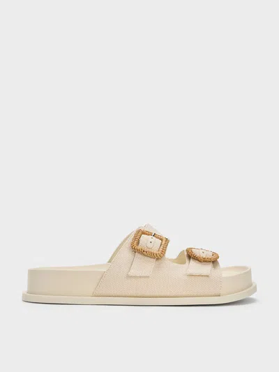 Charles & Keith Woven-buckle Double-strap Sandals In Chalk