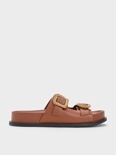 Charles & Keith Woven-buckle Double-strap Sandals In Brown