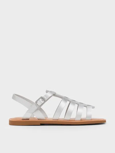 Charles & Keith Girls' Metallic Caged Sandals In Silver