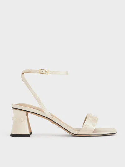 Charles & Keith Recycled Polyester Beaded Heeled Sandals In Champagne