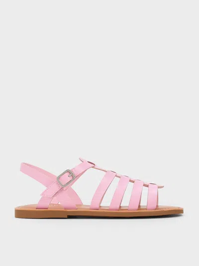 Charles & Keith Girls' Caged Sandals In Light Pink