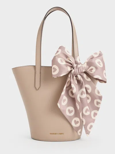 Charles & Keith Sianna Scarf-print Tote Bag In Brown