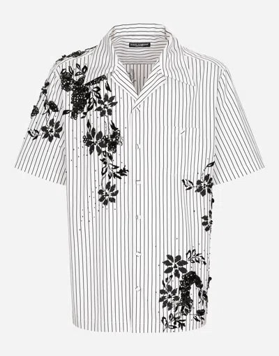 Dolce & Gabbana Striped Poplin Hawaiian Shirt With Embroidery In マルチカラー