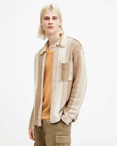 Allsaints Truck Stripe Cotton Cardigan In Dust Taupe