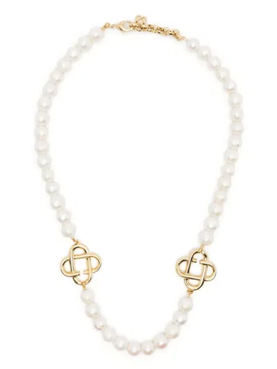 Casablanca White Medium Pearl Logo Necklace In Gold / Pearl