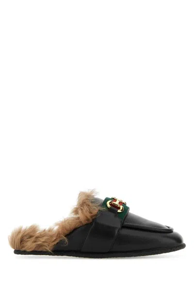 Gucci Leather Slippers In Black