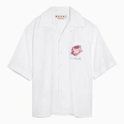 Marni Bowling Shirt With Flower Appliqué In White