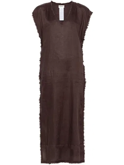 P.a.r.o.s.h Frayed-edge Linen Dress In Marrone