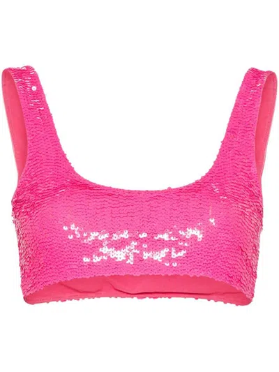 P.a.r.o.s.h Sequin-embellished Cropped Top In Hot Pink