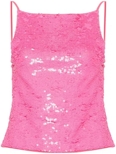 P.a.r.o.s.h Sequin-embellished Open-back Top In Hot Pink