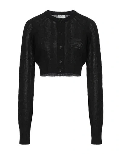 Etro Logo-embroidered Buttoned Cropped Cardigan In Black