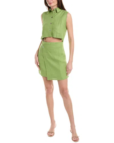 Hevron Kimmia Linen Mini Dress In Green
