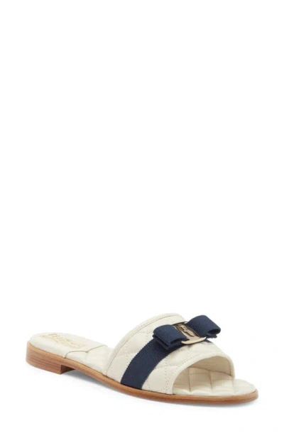 Ferragamo Woman Quilted Slide With Vara Bow In Mascarpone