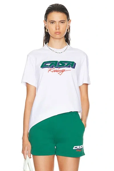 Casablanca Womens Casa Racing Casa Racing Brand-print Organic Cotton-jersey T-shirt In White