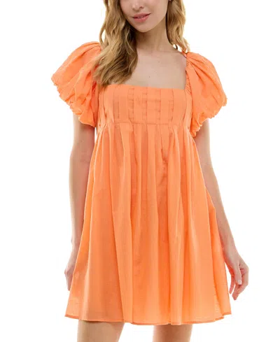 City Studios Juniors' Square-neck Puff-sleeve Strappy-back Dress In Cantaloupe