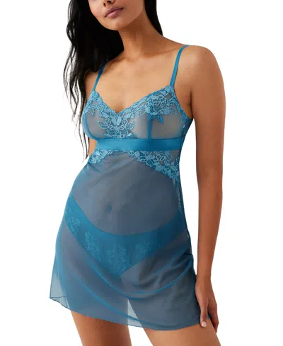 B.tempt'd Women's Opening Act Lace Fishnet Chemise Lingerie Nightgown 914227 In Faience