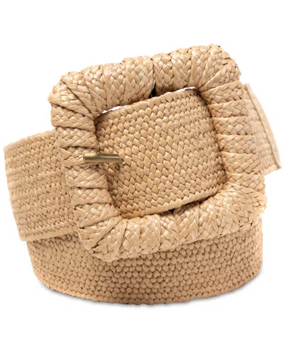 Style & Co Women's Stretch Straw Wrapped-buckle Belt, Created For Macy's In Natural