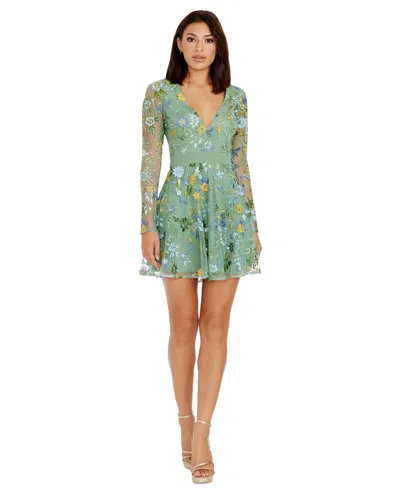 Dress The Population Women's Kari Embroidered Fit & Flare Dress In Mint