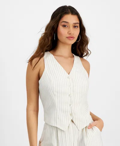 And Now This Women's Linen-blend Vest, Created For Macy's In Cream  Navy Stripe