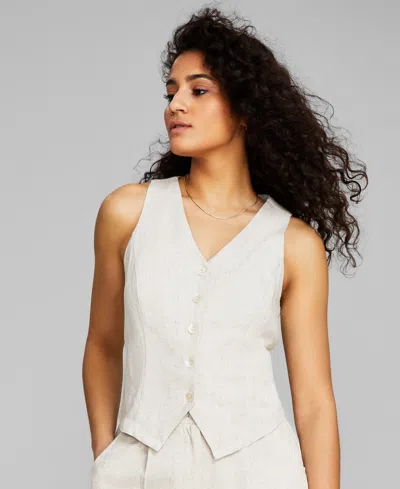 And Now This Women's Linen-blend Vest, Created For Macy's In Tan