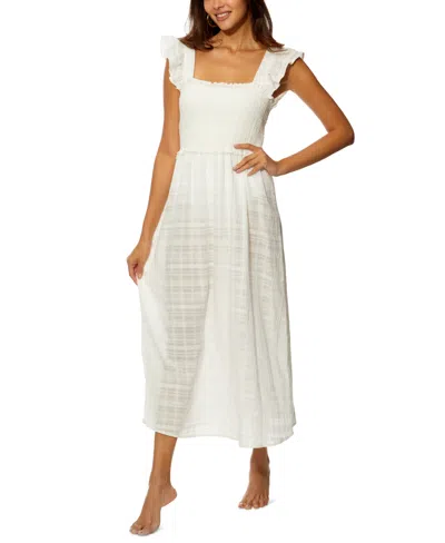 Anne Cole Women's Cotton Flutter-sleeve Cover-up Midi Dress In Brilliant White