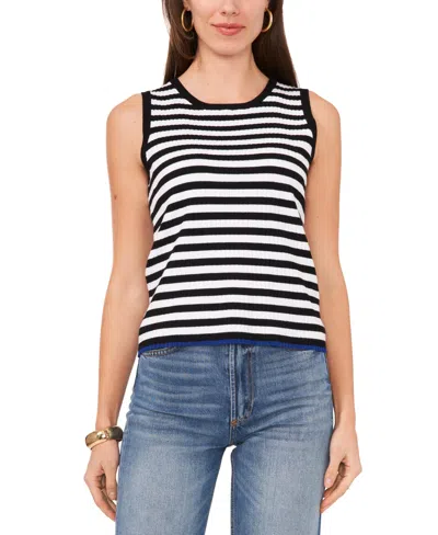 Vince Camuto Women's Striped Ribbed Keyhole-back Sleeveless Sweater In Rich Black