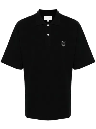 Maison Kitsuné Fox Head Patch Polo Shirt Men Black In Cotton