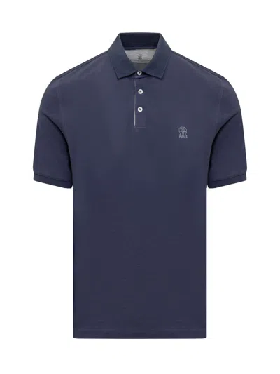 Brunello Cucinelli Polo Shirt With Logo In Blue