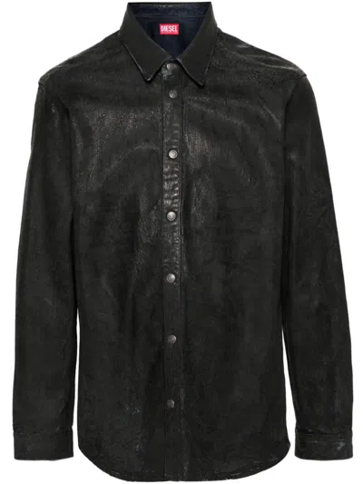 Diesel Cracked Press-stud Shirt In Black