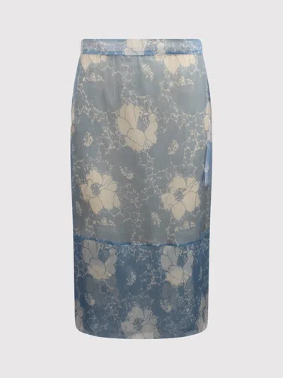 Plan C Floral-print Midi Skirt In Blue