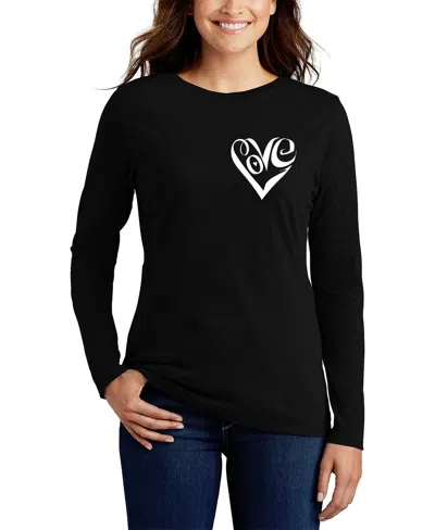 La Pop Art Women's Word Art Script Heart Long Sleeve T-shirt In Black