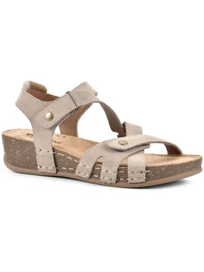 White Mountain Fair Womens Suede Ankle Wedge Sandals In Beige