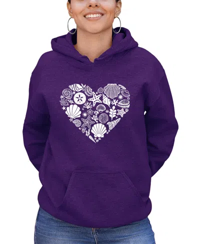 La Pop Art Women's Hooded Word Art Heart Notes Sweatshirt Top In Purple