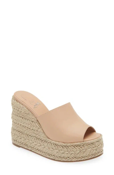 Christian Louboutin Ariella Leather Red Sole Wedge Espadrilles In Leche/natural