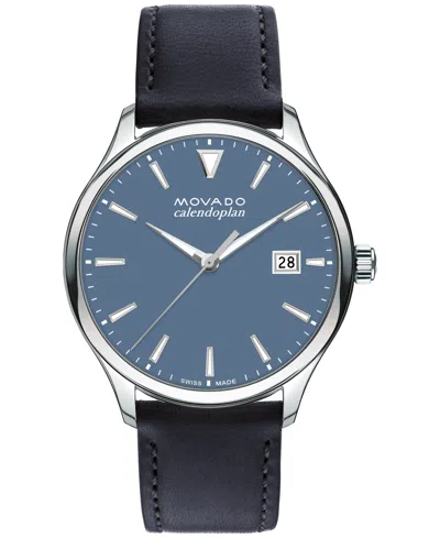 Movado Men's Calendoplan Stainless Steel & Leather Strap Watch/40mm In Navy Blue