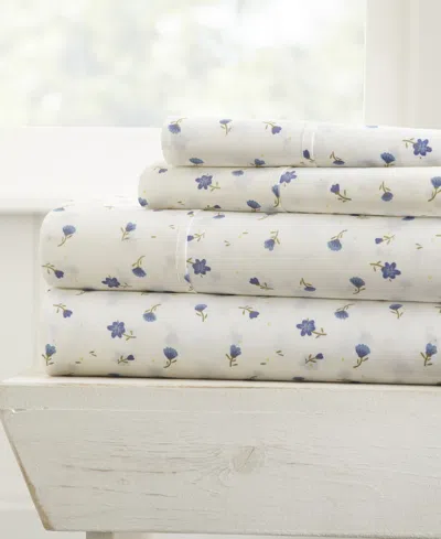 Ienjoy Home The Farmhouse Chic Premium Soft Floral Double Brushed Patterned Sheet Set, Queen In Light Blue Floral