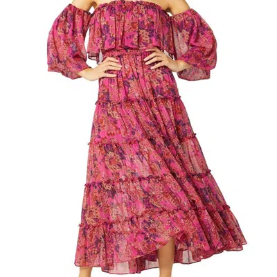 Misa Cassandra Dress In Fuschia Batik In Pink