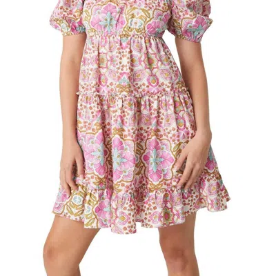 Misa Kayla Smocked Chiffon Tiered Mini Dress In Pink
