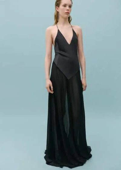 Mango Semi-transparent Combined Body Silk Dress Black