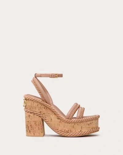 Valentino Garavani Vlogo Summerblocks Wedge Sandal In Nappa Leather And Silk Torchon 130mm Woman Ros In Rose Cannelle