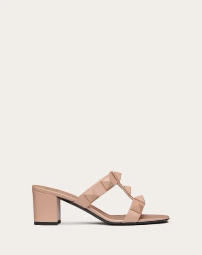 Valentino Garavani Roman Stud Slide Sandal In Calfskin And Tone-on-tone Studs 60mm Woman Rose Cannel In Rose Cannelle