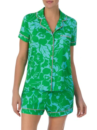 Kate Spade Print Short Pajamas In Green Floral