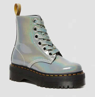 Pre-owned Dr. Martens' Dr. Martens 6 Loch Molly Silver Iridescent Prysm In Silber