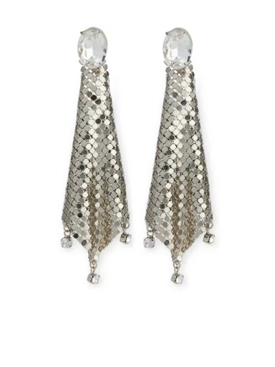 Rabanne Crystal-embellished Chainmail Drop Earrings In Silver
