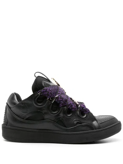 Lanvin X Future Men's Curb Leather Low-top Sneakers In Black
