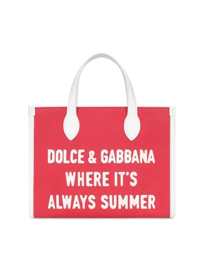 Dolce & Gabbana Kids' Slogan-print Canvas Tote Bag In Rose