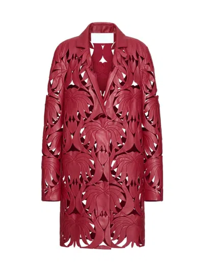 Valentino Embroidered Atlas Nappa Leather Coat In Merlara